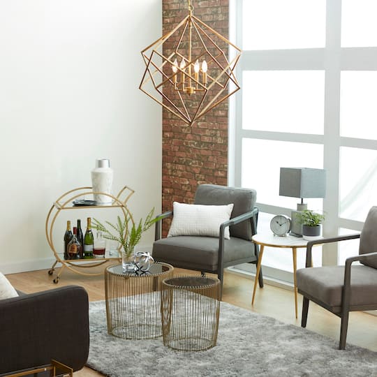 30" Gold Iron Modern Caged Chandelier